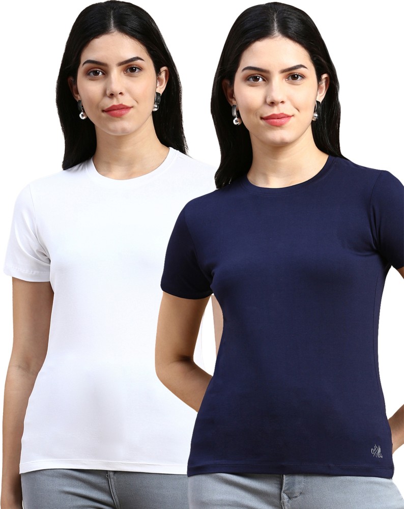 ONLY SHE Solid Women Round Neck Multicolor T-Shirt - Buy ONLY SHE Solid  Women Round Neck Multicolor T-Shirt Online at Best Prices in India