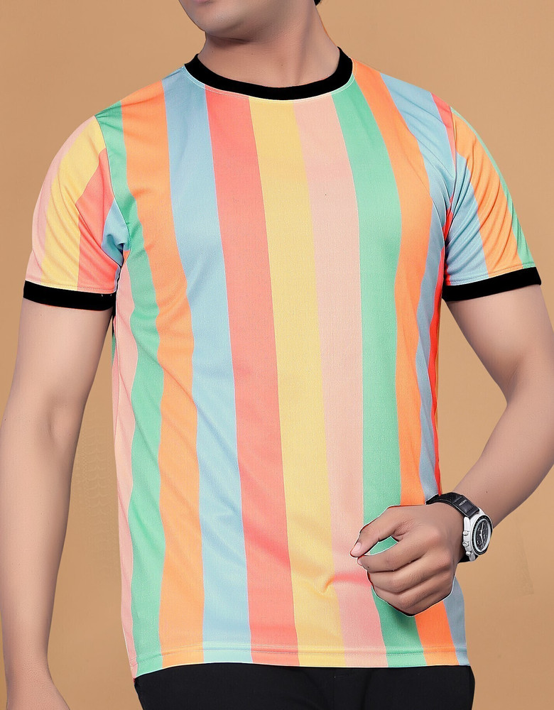 men's round neck multicolor t shirt