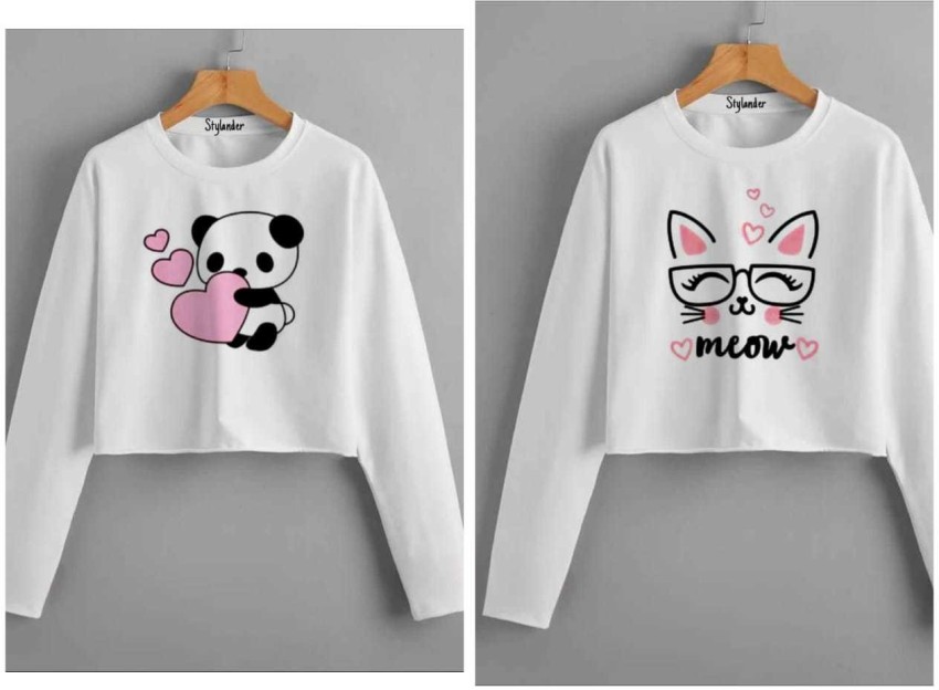 Buy Stylish Designer PKT-PANDA Printed 100% Cotton Full Sleeve T-shirt for  Women And Girls Pack of 1 Online In India At Discounted Prices