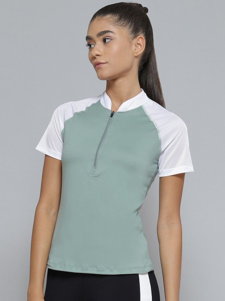 Fitkin Colorblock Women Polo Neck Green T-Shirt - Buy Fitkin Colorblock  Women Polo Neck Green T-Shirt Online at Best Prices in India