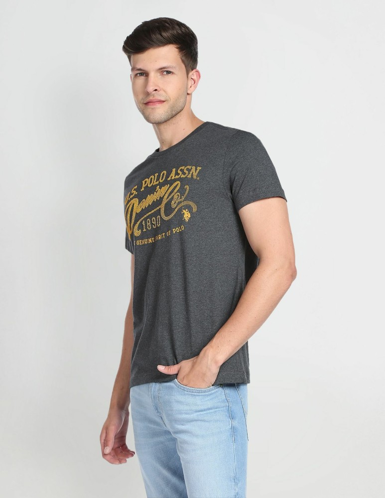 U.S. Polo Assn. Denim Co. Printed Men Round Neck Grey T-Shirt