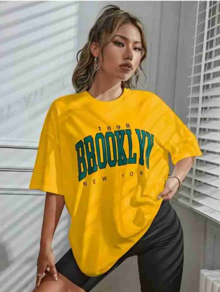 Earthstick Women's Oversized Brooklyn Graphic Printed Cotton Blend Half  Sleeve T-Shirts.