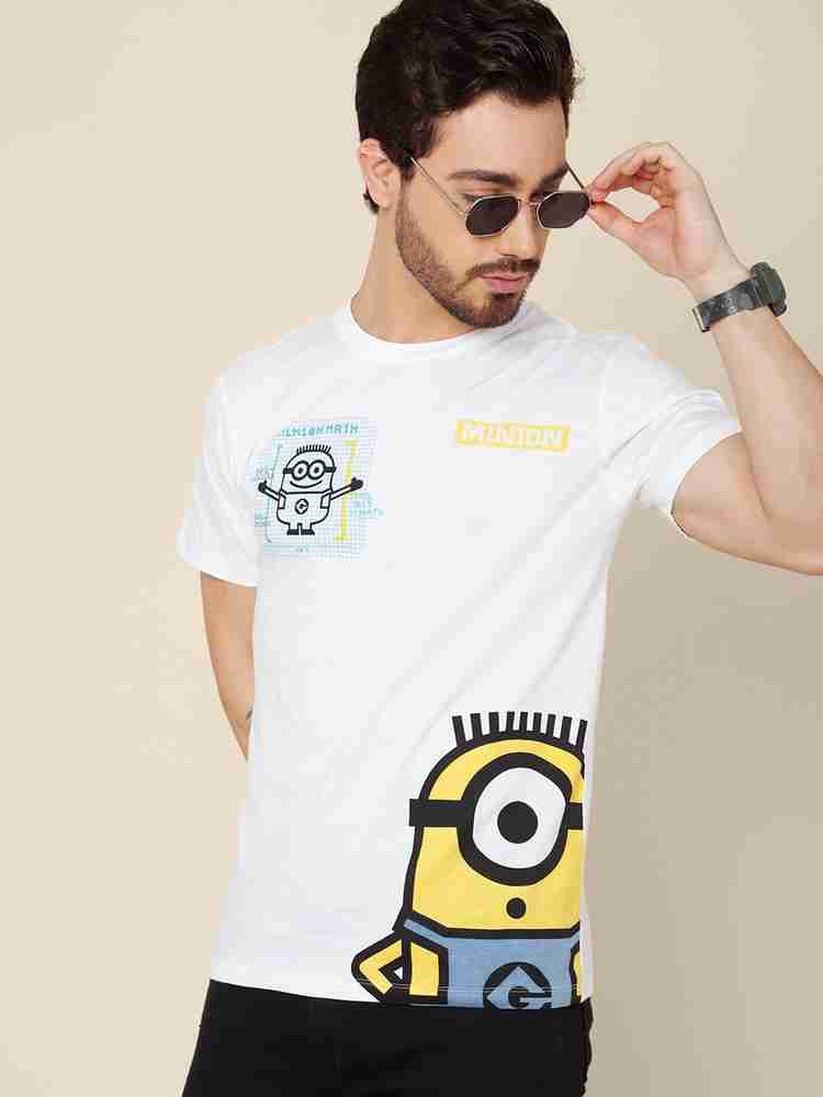 Minions By Free Authority Printed Men Round Neck White T Shirt