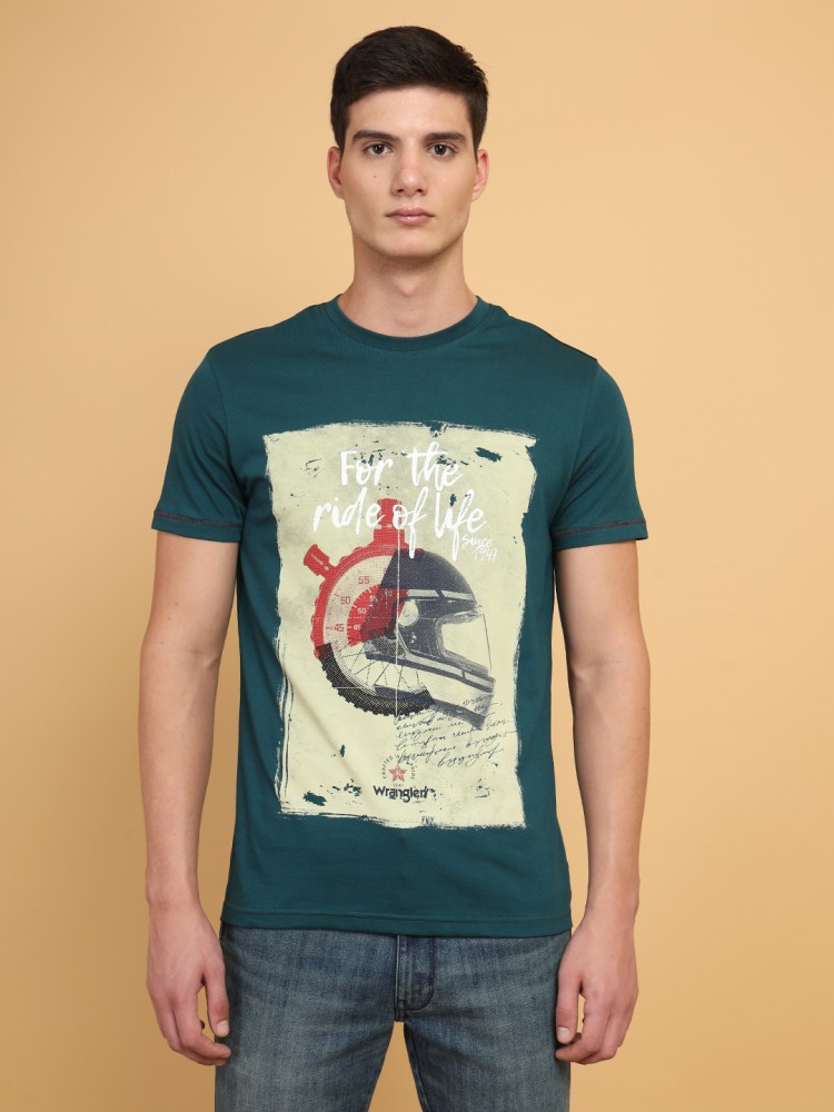 Wrangler Printed Men Round Neck Green T-Shirt - Buy Wrangler Printed Men  Round Neck Green T-Shirt Online at Best Prices in India