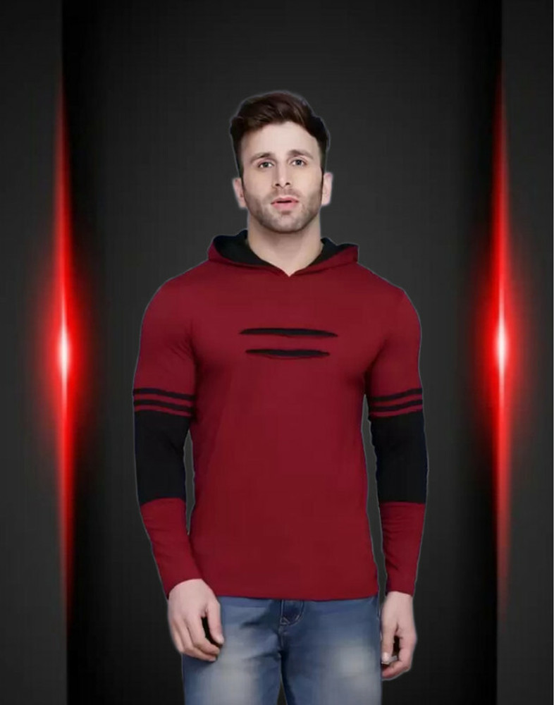 HIGHRISETSHIRT Colorblock Men Hooded Neck Maroon T-Shirt - Buy  HIGHRISETSHIRT Colorblock Men Hooded Neck Maroon T-Shirt Online at Best  Prices in India | Flipkart.com