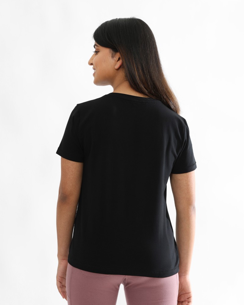 BlissClub Solid Women Round Neck Black T-Shirt - Buy BlissClub