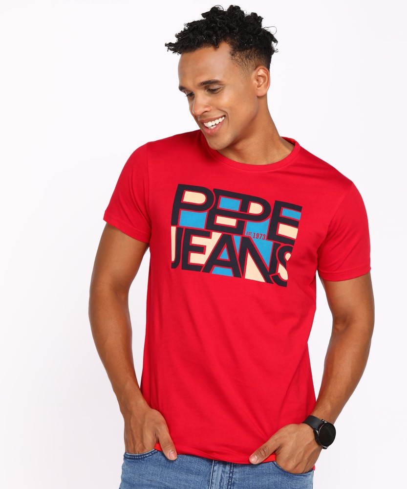 Buy Prices in at Men India Printed Jeans Blue Blue Round Pepe Round T-Shirt Neck Best Neck Jeans Online Pepe Printed - T-Shirt Men