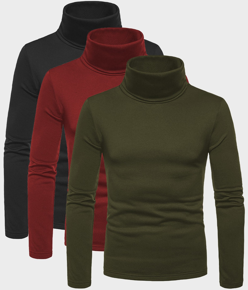 lime solid men high neck black t shirt