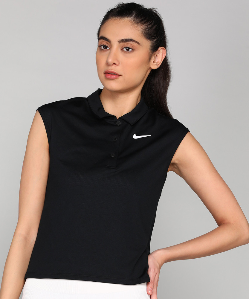 NIKE Solid Women Polo Neck Grey T-Shirt - Buy NIKE Solid Women Polo Neck  Grey T-Shirt Online at Best Prices in India