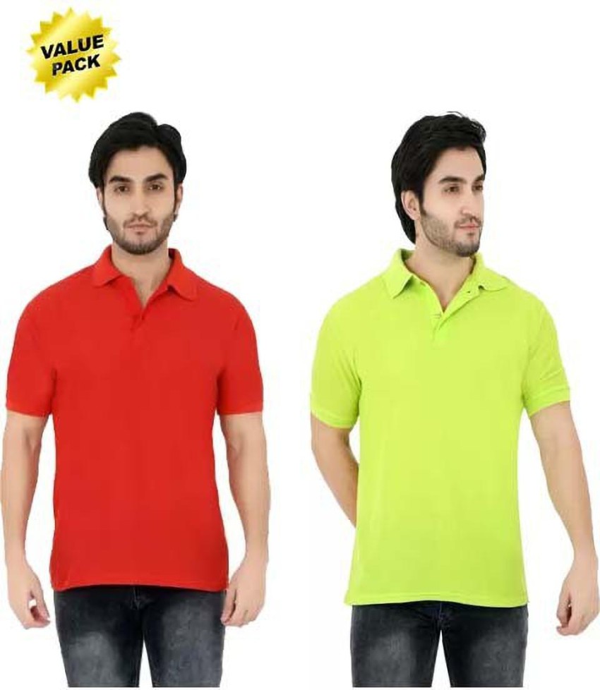 Red Solid Casual Full Sleeves Polo Neck Men Regular Fit T-Shirt