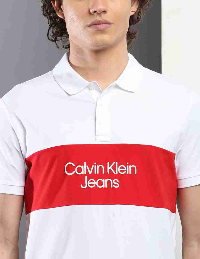 Calvin klein white 2024 t shirt red logo