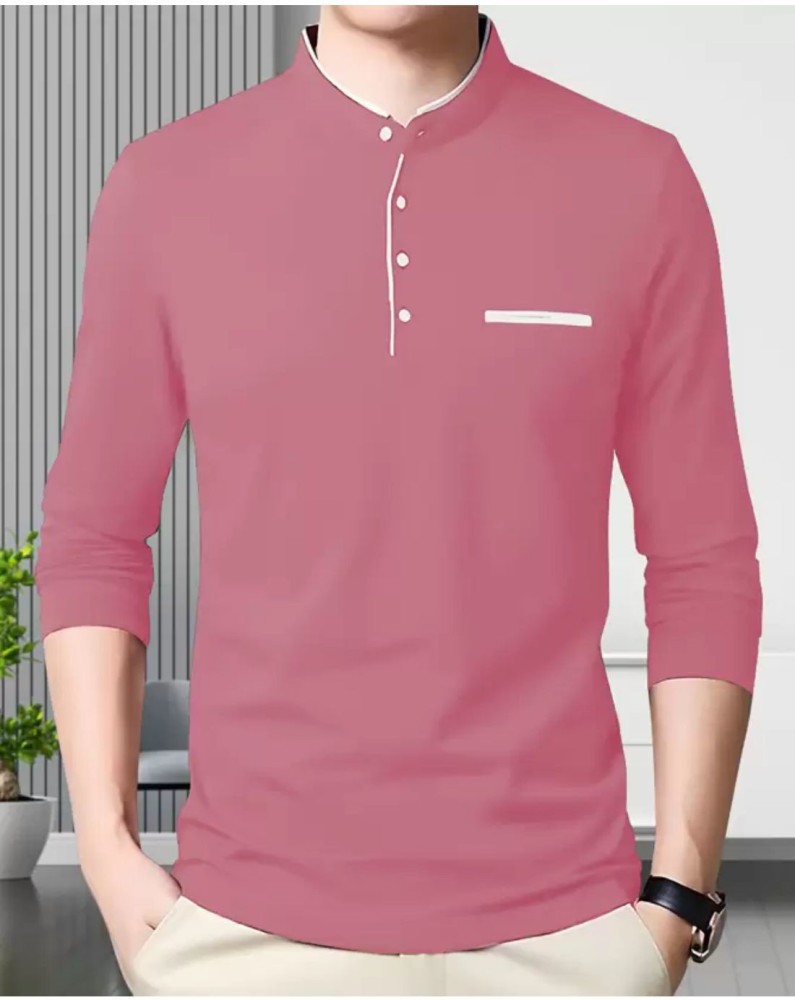 Bell Paper Colorblock Men Mandarin Collar Pink T Shirt Buy Bell