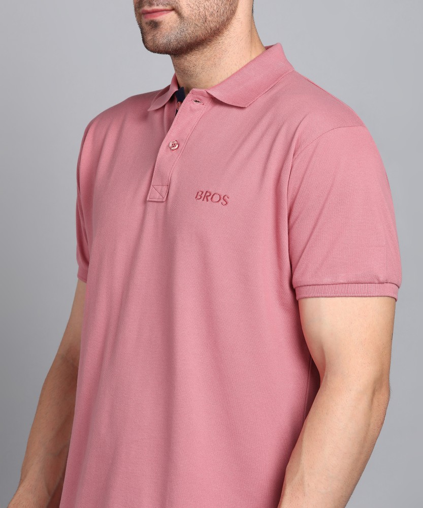 3BROS Self Design Men Polo Neck Pink T Shirt Buy 3BROS Self