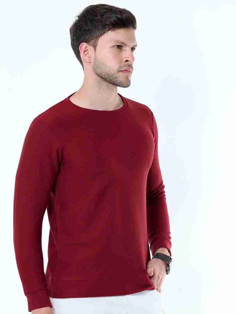 Full Sleeves V Shape Men Solid Round Neck Maroon T-Shirt at Rs 225 in Noida