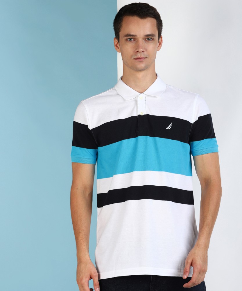 NAUTICA Striped Men Polo Neck White T-Shirt - Buy NAUTICA Striped