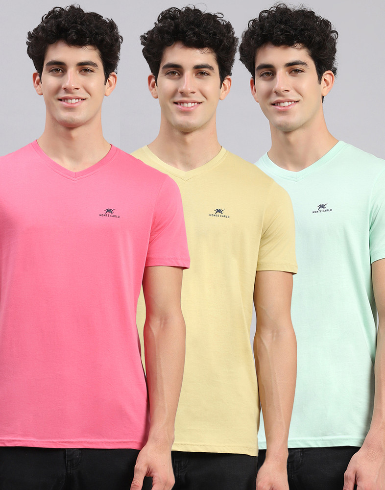 MONTE CARLO Solid Men V Neck Multicolor T Shirt