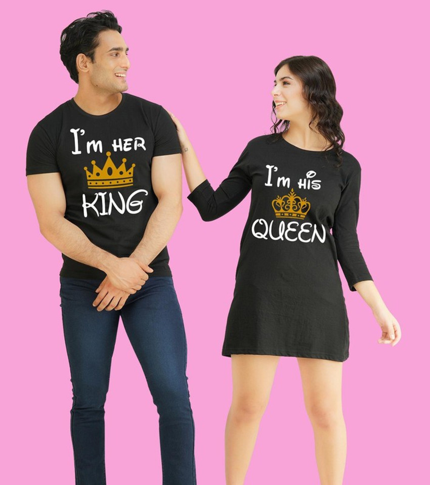 COUPLESTUFF.IN Typography Couple Round Neck Multicolor T Shirt