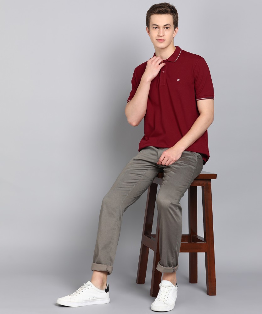 Buy Men Maroon Solid Polo Neck T-shirt Online - 708992