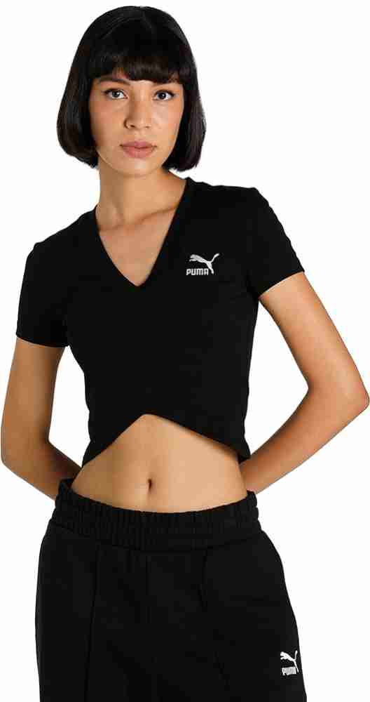 Puma Women Black Classic Logo Tight T-shirt