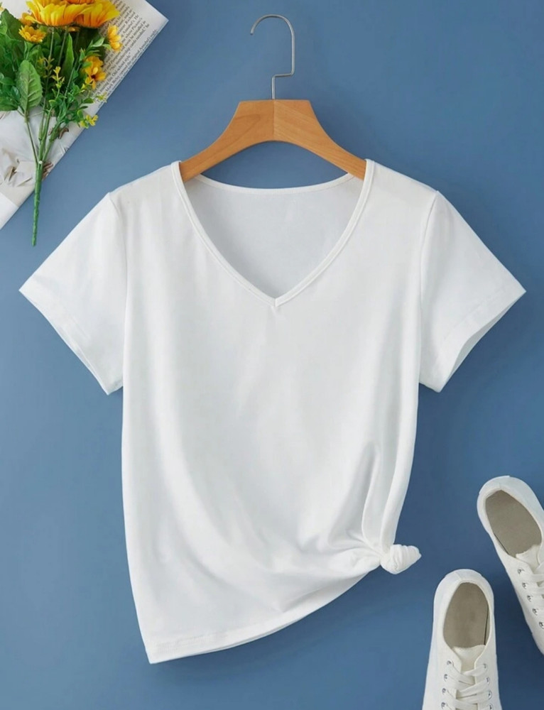 Plain white v top neck t shirt womens