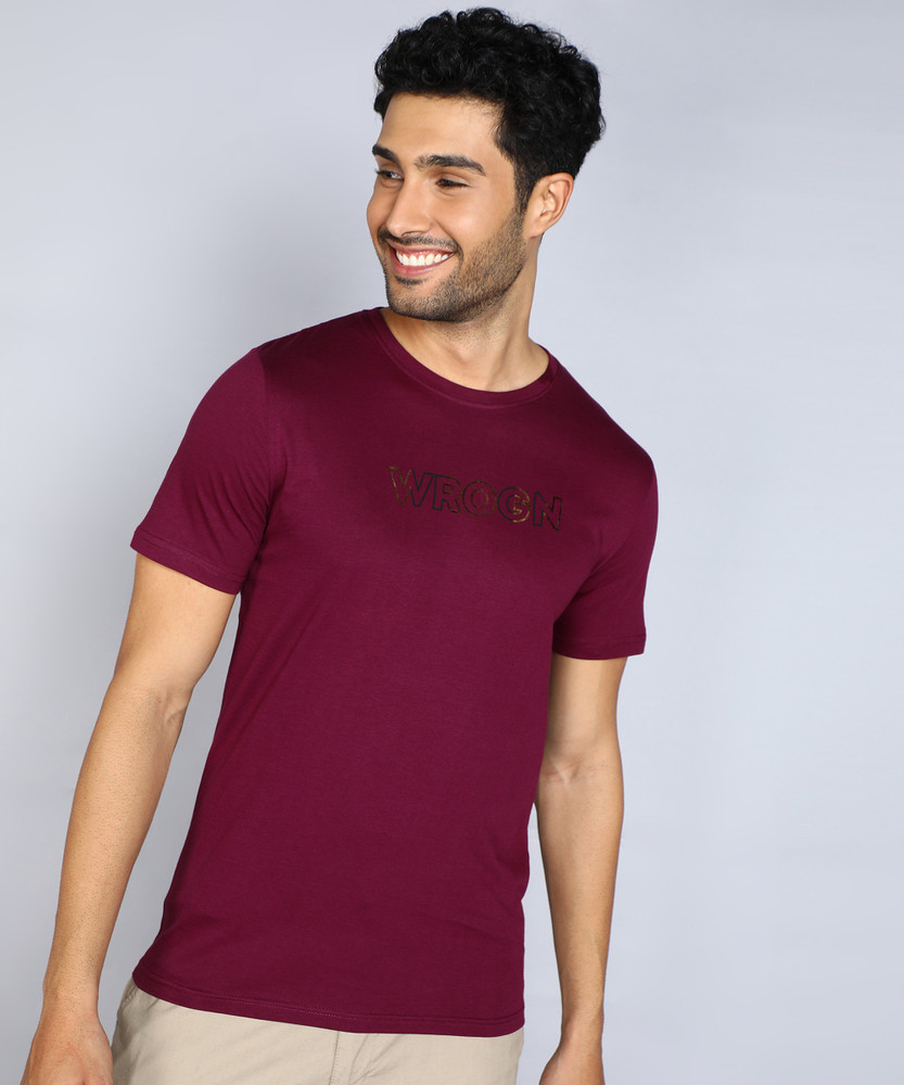 WROGN Solid Men Round Neck Red T Shirt Buy WROGN Solid Men Round