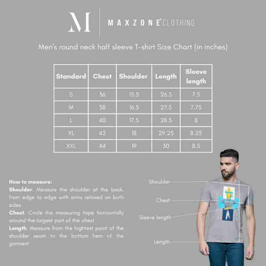 Men's round neck half sleeve size chart