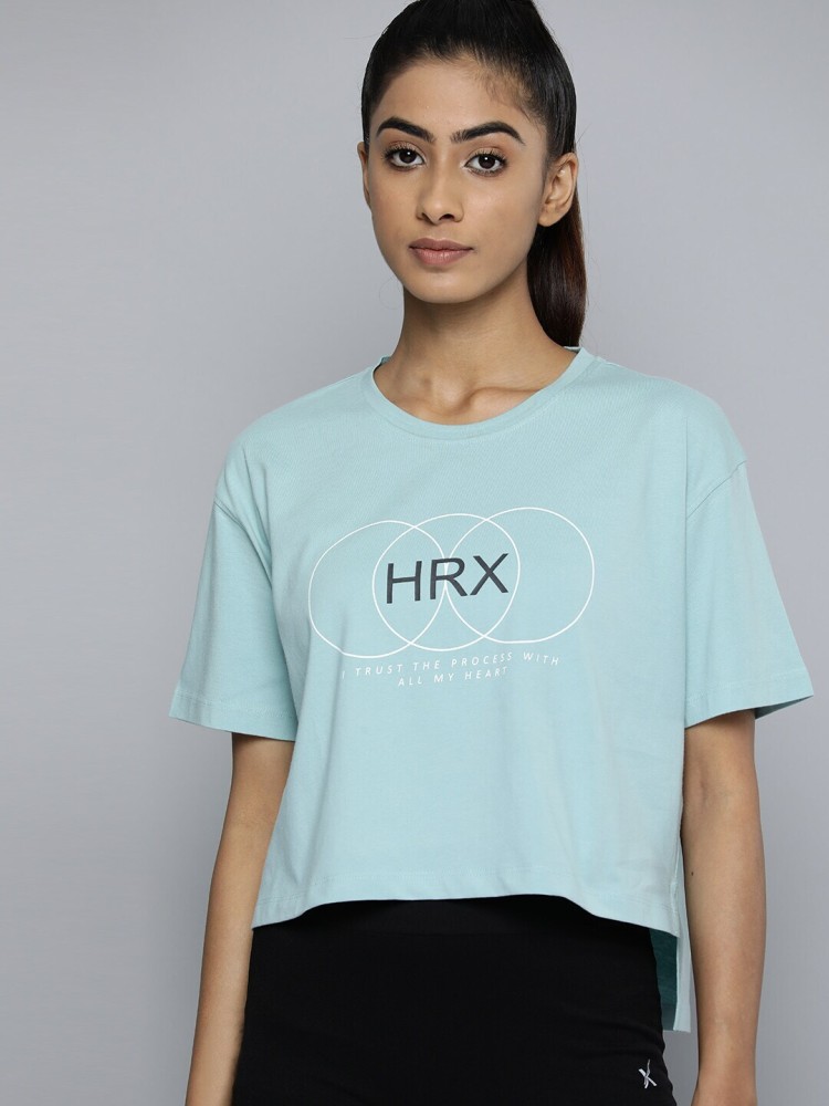HRX by Hrithik Roshan Printed, Typography Women Round Neck Blue T