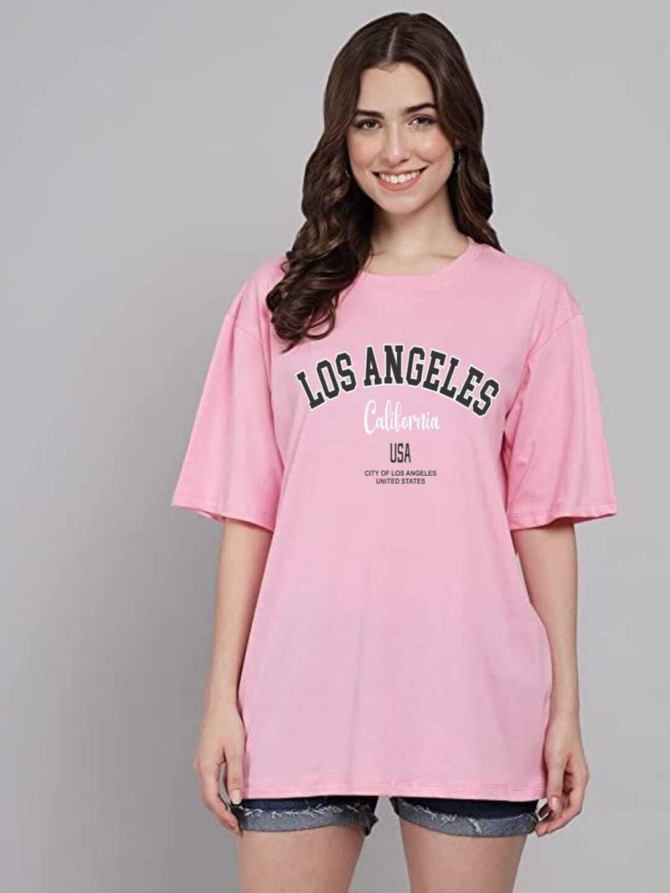 Buy Bokaro Women Cotton Blend Over-Size fit Los Angeles T-Shirt