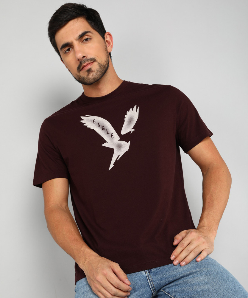 American Eagle Outfitters Solid Men Round Neck Maroon T-Shirt