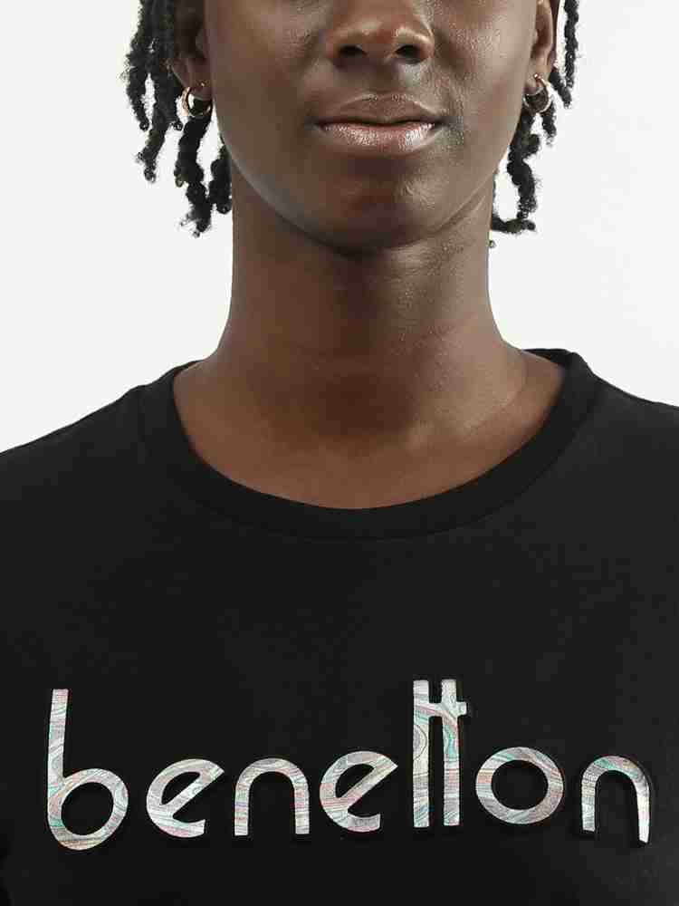 United Colors of Benetton Typography Women Round Neck Black T-Shirt - Buy United  Colors of Benetton Typography Women Round Neck Black T-Shirt Online at Best  Prices in India