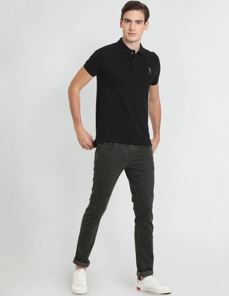 Black polo and outlet black jeans