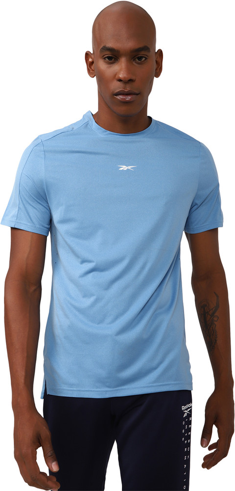 REEBOK Solid Men Round Neck Blue T Shirt Buy REEBOK Solid Men