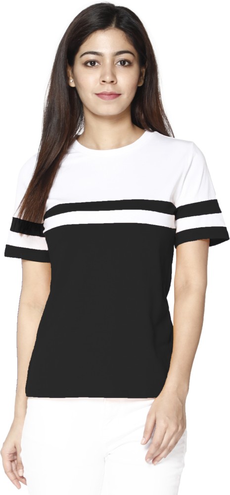 VIVINKS Colorblock Women Round Neck White Black T Shirt Buy