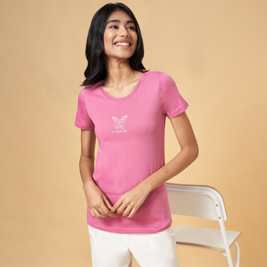 Honey By Pantaloons Printed Women Round Neck Pink T-Shirt - Buy Honey By  Pantaloons Printed Women Round Neck Pink T-Shirt Online at Best Prices in  India