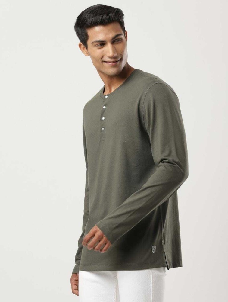 Buy Dennis Lingo Men's Regular Fit Pure Cotton Solid Full Sleeves Henley  T-Shirt (Black, S) at