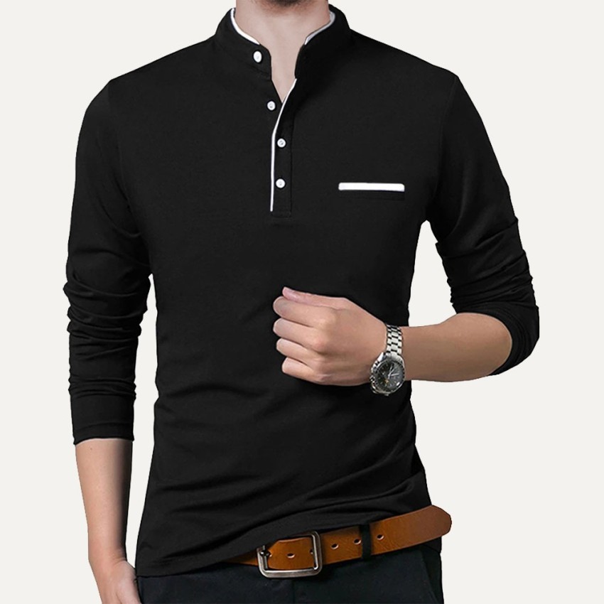 BLIVE Solid Men Henley Neck Black T-Shirt - Buy BLIVE Solid Men