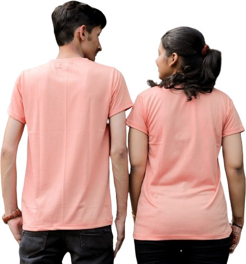 Radhe Fashion Self Design Couple Round Neck Reversible Pink T