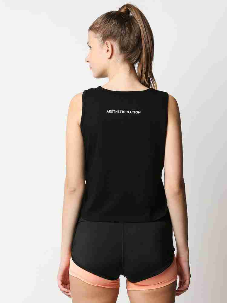 Aesthetic Nation Solid Women Round Neck Black T-Shirt - Buy