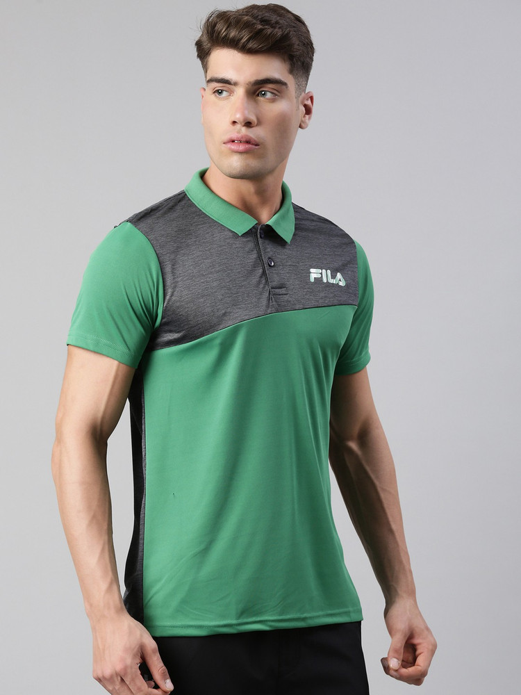 FILA Colorblock Men Polo Neck Green T Shirt Buy FILA Colorblock