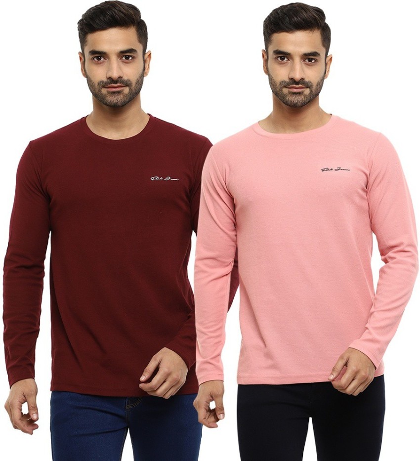 V-MART Solid Men Round Neck Pink T-Shirt - Buy V-MART Solid Men