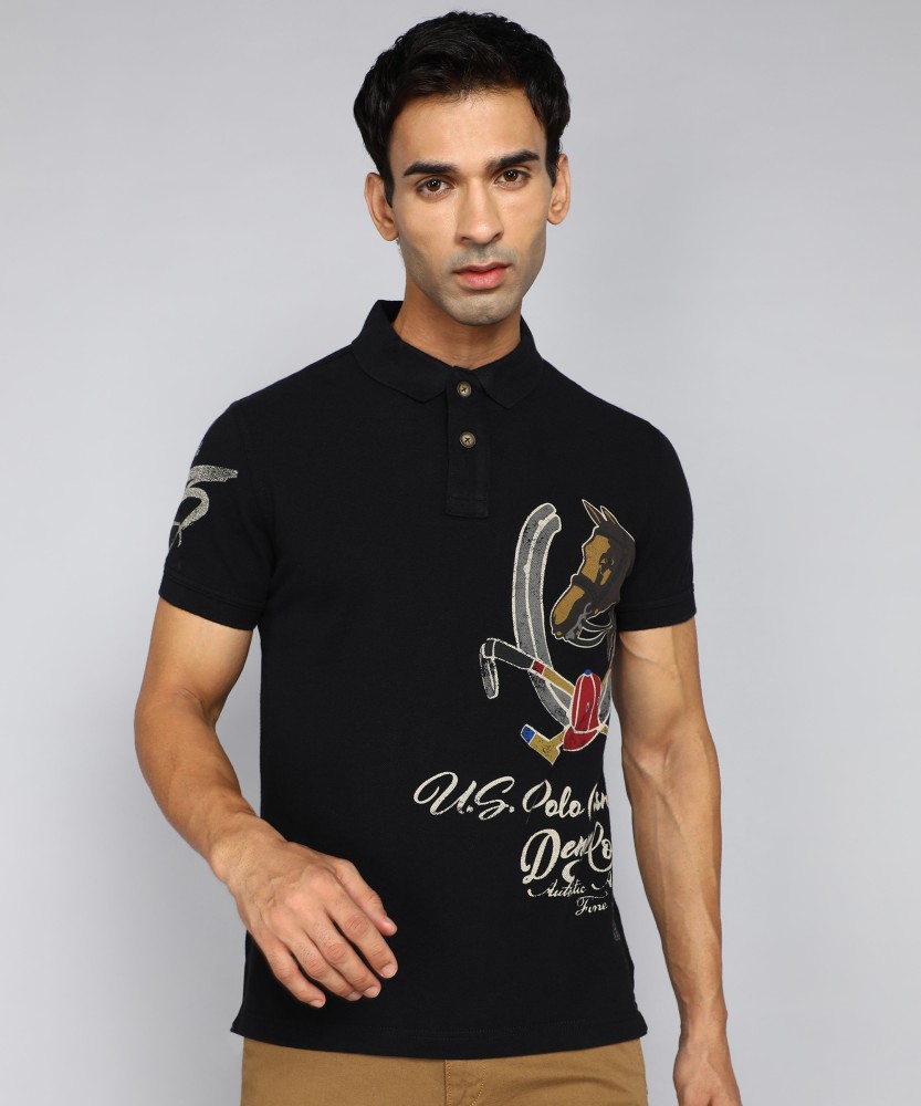 U.S. POLO ASSN. Graphic Print Men Polo Neck Black T Shirt Buy U.S. POLO ASSN. Graphic Print Men Polo Neck Black T Shirt Online at Best Prices in India Flipkart