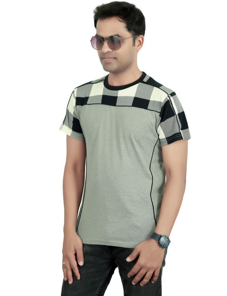Mindre gå Ferie cool kite Checkered Men Round Neck Grey T-Shirt - Buy cool kite Checkered  Men Round Neck Grey T-Shirt Online at Best Prices in India | Flipkart.com
