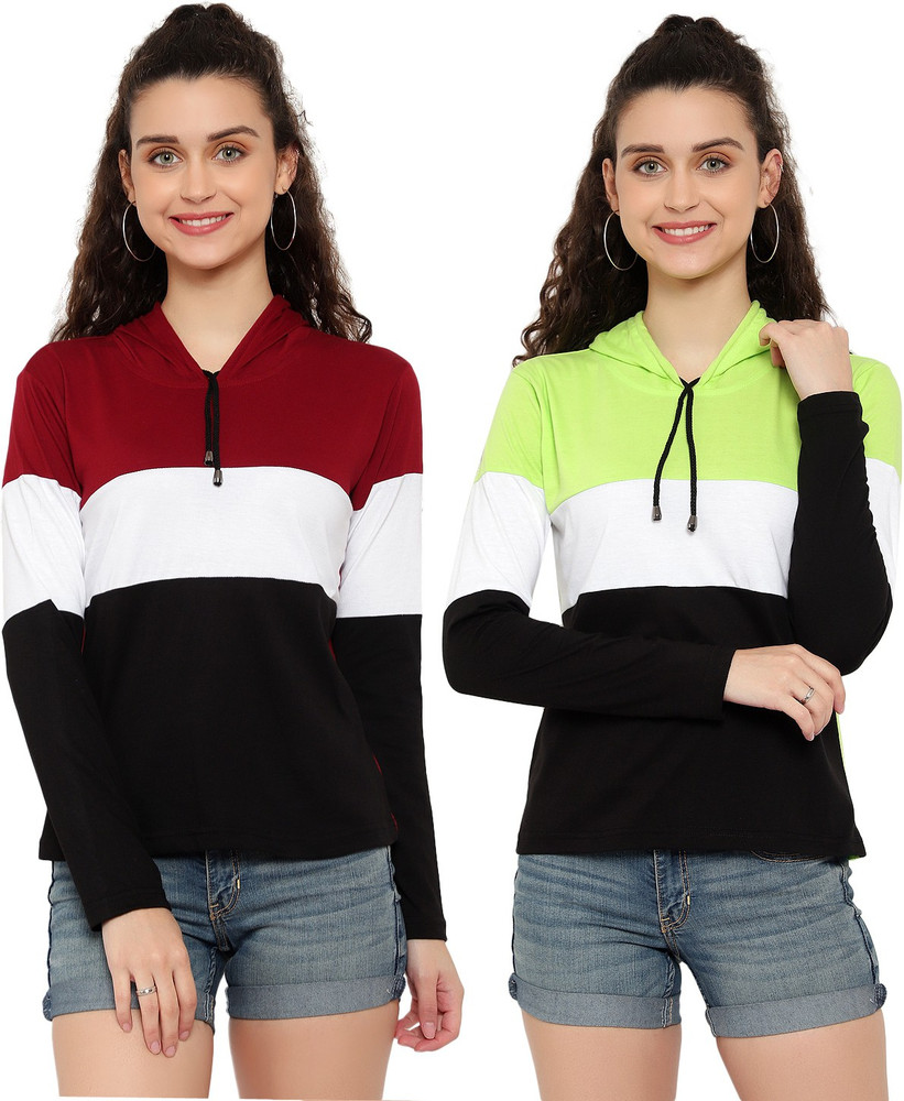 Bi Fashion Striped Women Hooded Neck Multicolor T Shirt Buy Bi Fashion Striped Women Hooded Neck Multicolor T Shirt Online at Best Prices in India Flipkart