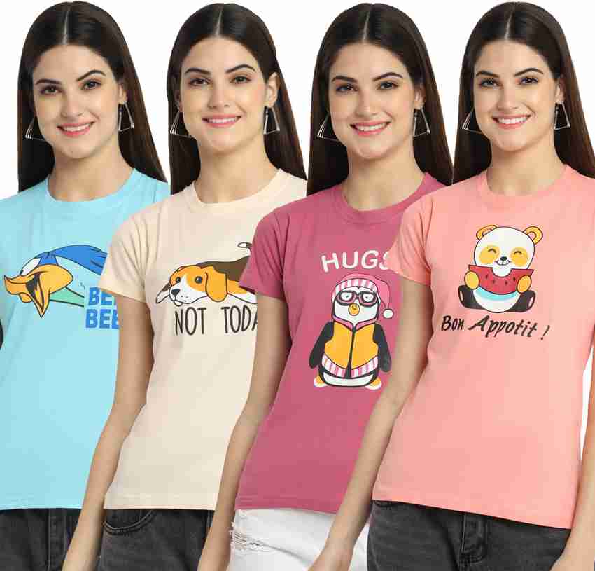 Fabflee Typography Women Round Neck Multicolor T Shirt Buy Fabflee Typography Women Round Neck Multicolor T Shirt Online at Best Prices in India Flipkart