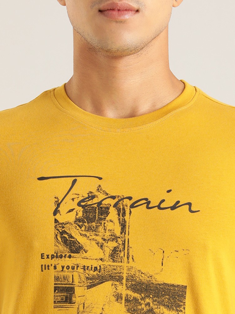 Buy INDIAN TERRAIN Orange Graphic Print Cotton Crew Neck Men's
