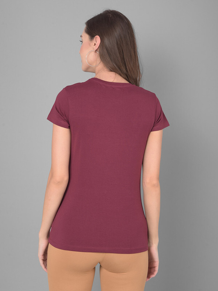 Comfort Lady Solid Women Round Neck Maroon T Shirt Buy Comfort