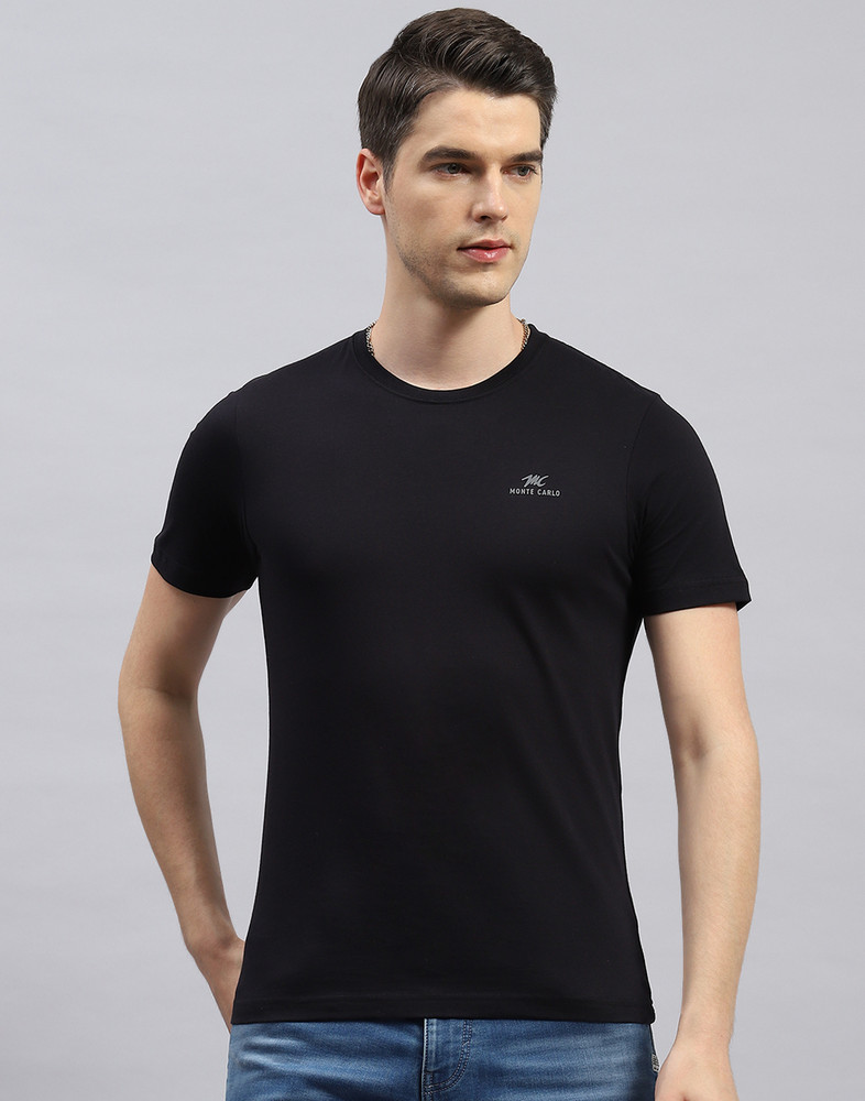 MONTE CARLO Solid Men Round Neck Black T Shirt