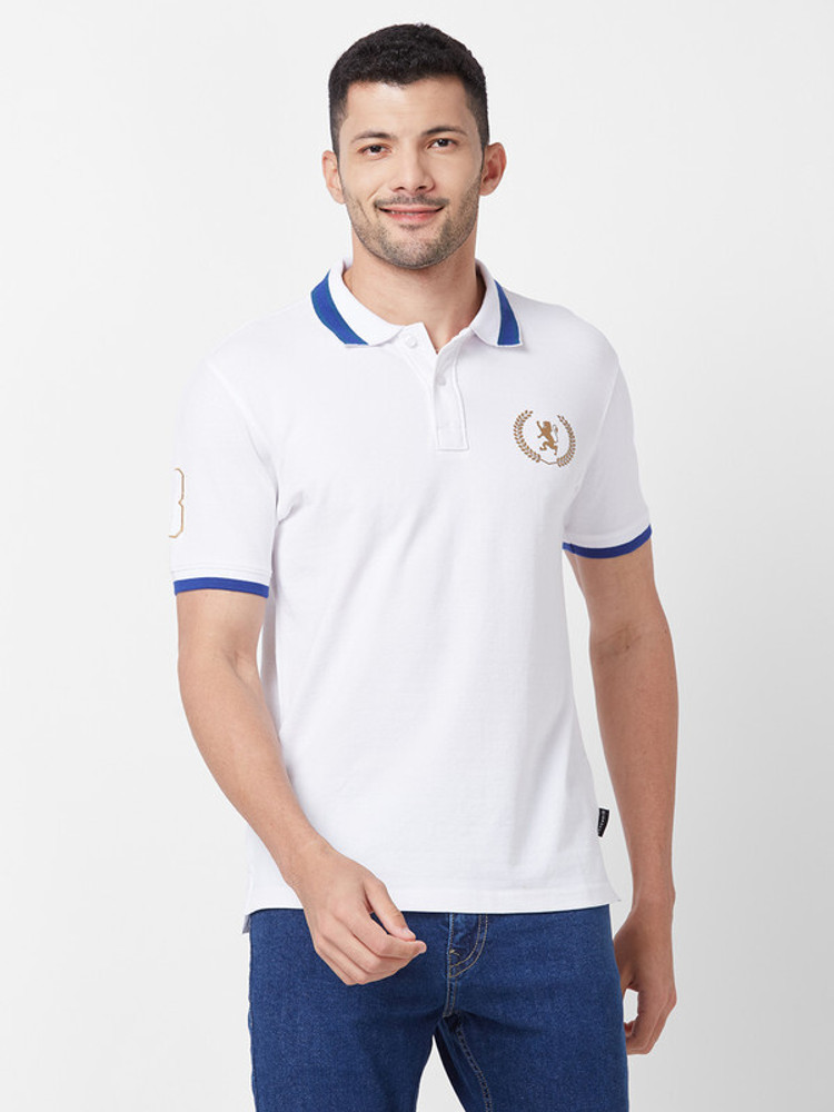 GIORDANO Printed Men Polo Neck White T Shirt Buy GIORDANO
