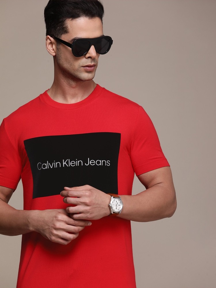 red calvin klein shirt