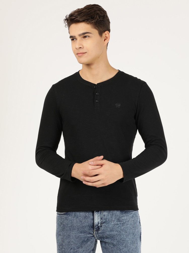 Wrangler Solid Men Henley Neck Black T-Shirt - Buy Wrangler Solid Men  Henley Neck Black T-Shirt Online at Best Prices in India